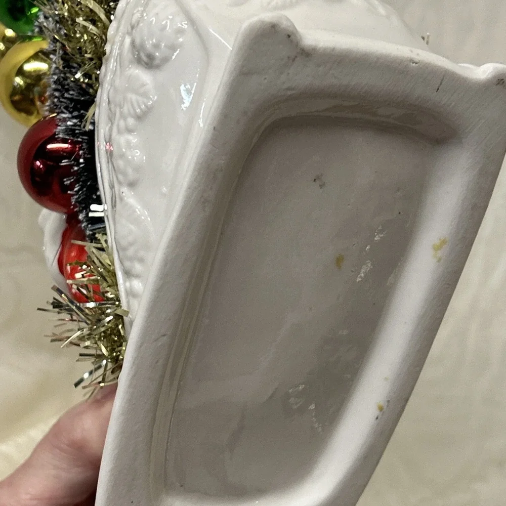 Vintage Porcelain Sleigh With Santa Claus, Mouse , Tree Assemblage‎ Display Gift